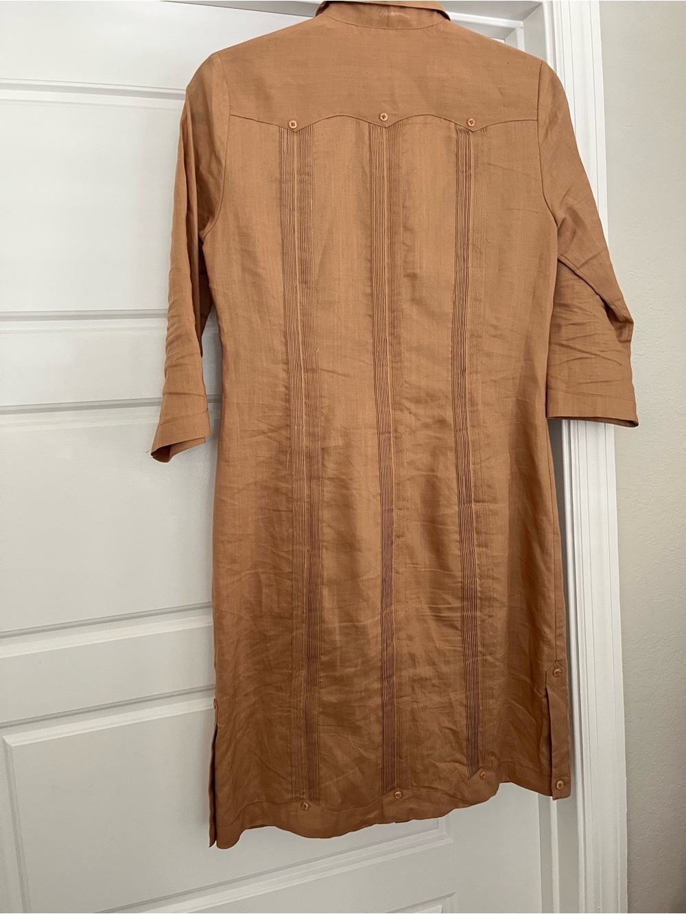 Vintage JMP Tan Button-Front Linen Shirt Dress S - Picture 4 of 4